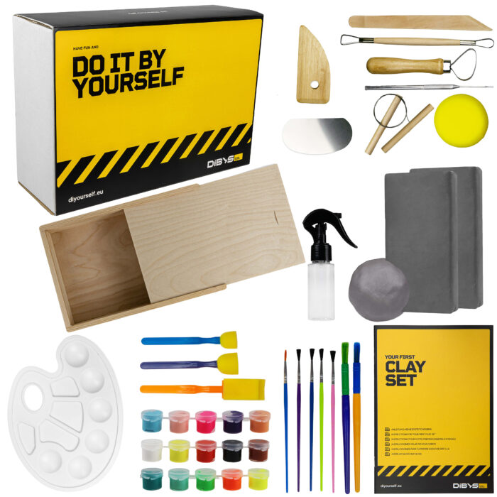 MODELLING KIT FOR CHILDREN – GREY CLAY + MODELLING TOOLS